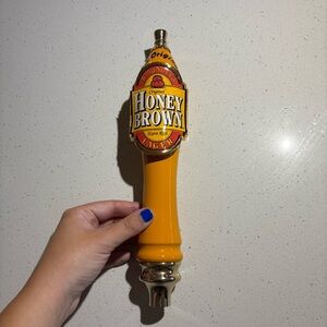 Honey Brown Lager Beer Tap Handle Vintage Bar Pub Tap Pull 12" Gold Ferrule